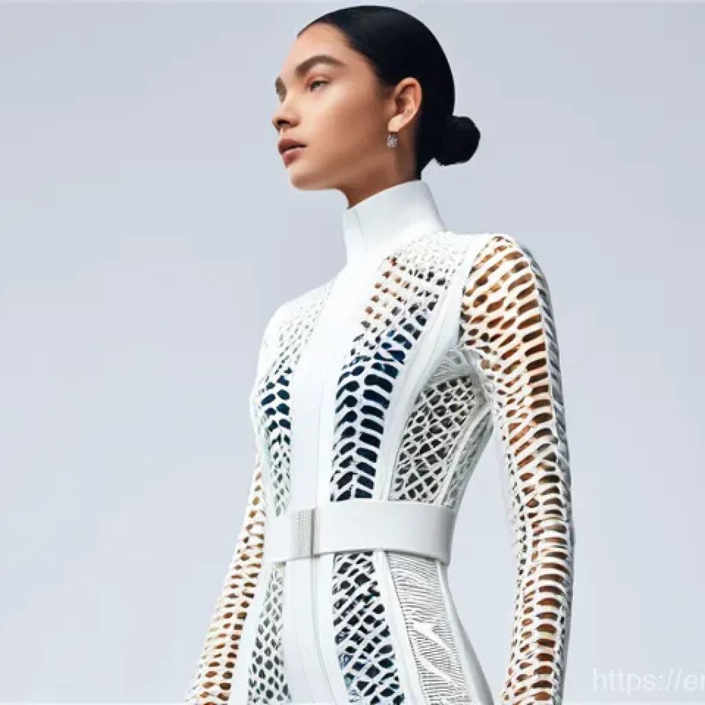 3D 프린팅을 활용한 패션 산업의 혁신 - **Prompt:** "A highly detailed, full-body shot of a confident young adult (gender-neutral, looking a...