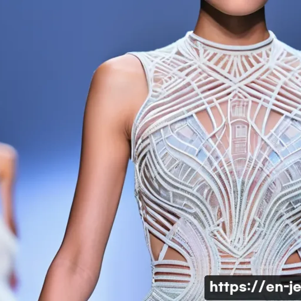 3D 프린팅 패션의 프리미엄 시장 - **Prompt:** A futuristic haute couture gown, meticulously 3D printed with a delicate, flowing filigr...