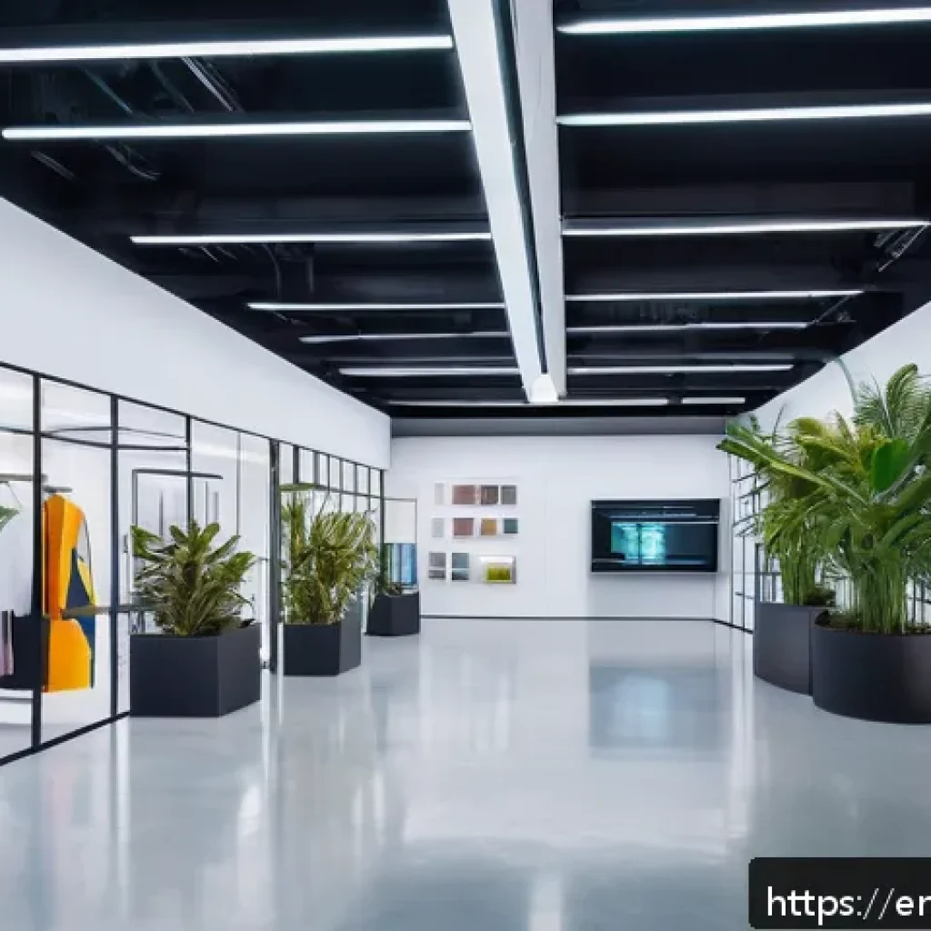 D 프린팅 패션 아이템의 유통 전략 - A futuristic fashion studio showcasing a diverse group of designers collaborating with technologists...